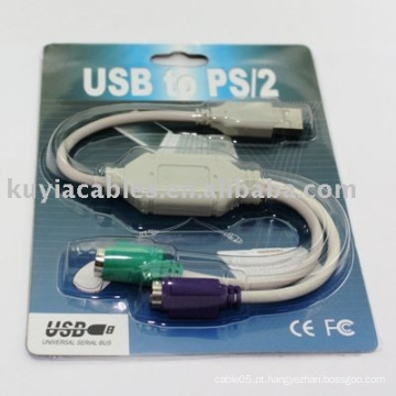Novo USB para PS 2 adaptador de cabo para teclado do mouse do PC